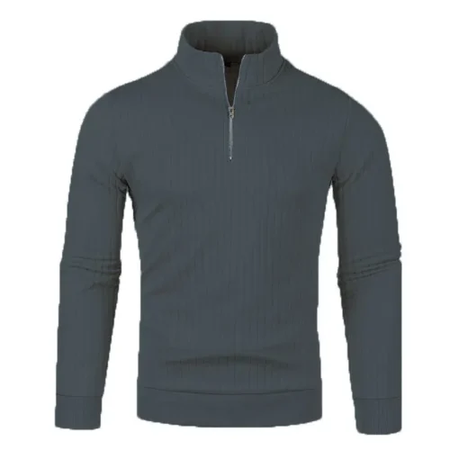Semi Turtleneck Long Sleeve Half Zip Pullover Knitted Sweater - Image 28
