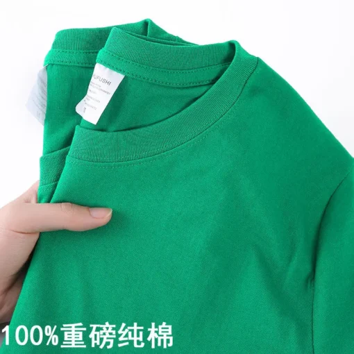 100% Cotton Solid Colour O Neck Short-sleeved Tops - Image 14