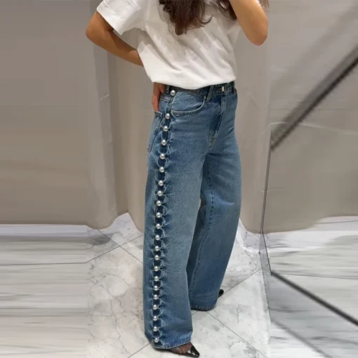 Metal Rivet High Waist Jeans - Image 15