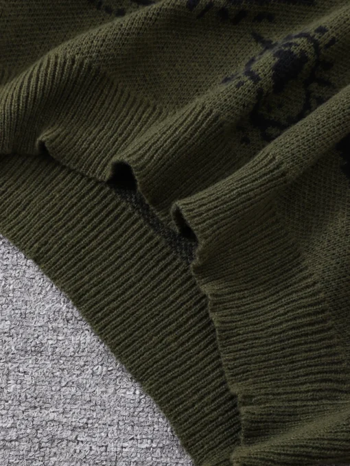 Abstract Eye Jacquard Pattern Pullover Sweater - Image 3