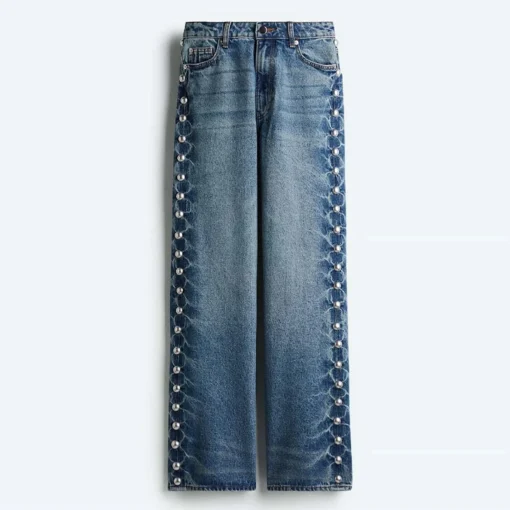 Metal Rivet High Waist Jeans - Image 7