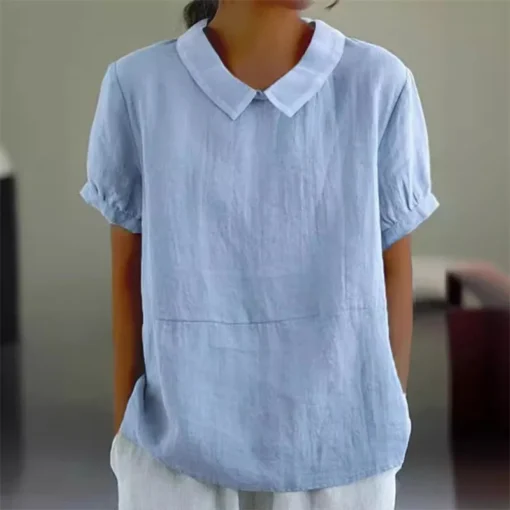 Solid Lapel Pullover Blouse - Image 2