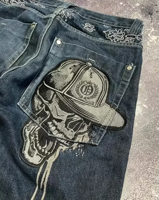 Skull Embroidered Jeans - Image 3