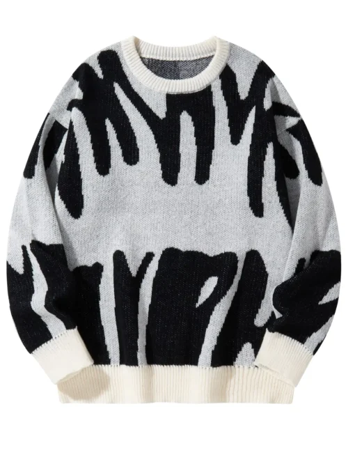 Irregular Jacquard Pattern Pullover Sweater - Image 12
