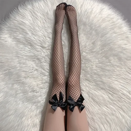 Bowknot Thigh High Mesh Stockings - Image 15