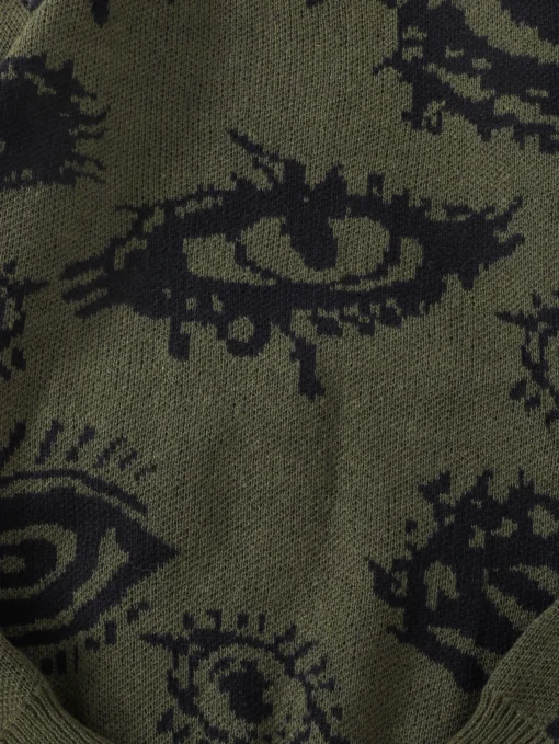 Abstract Eye Jacquard Pattern Pullover Sweater - Image 19