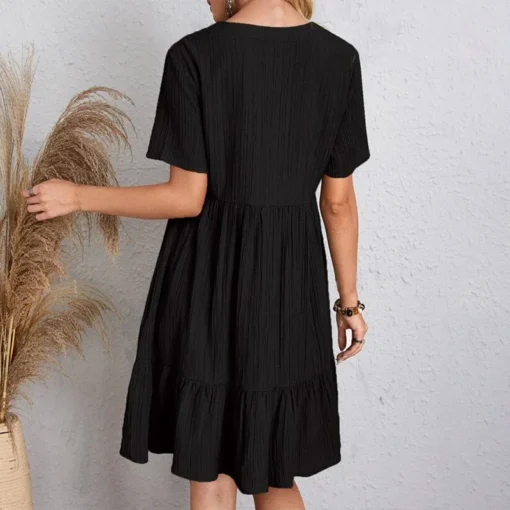 Loose V-neck Pleated Dress - Image 9