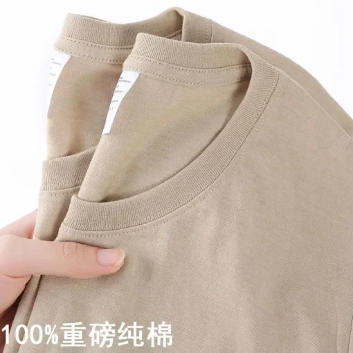 100% Cotton Solid Colour O Neck Short-sleeved Tops - Image 7
