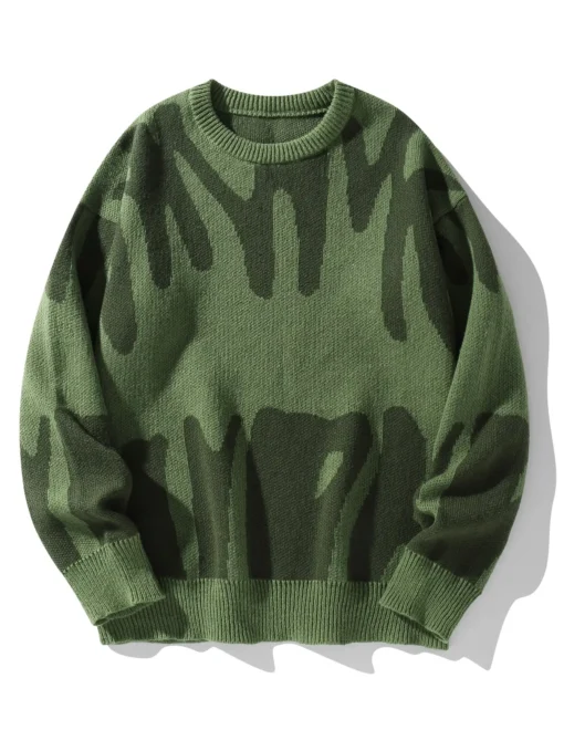 Irregular Jacquard Pattern Pullover Sweater - Image 7