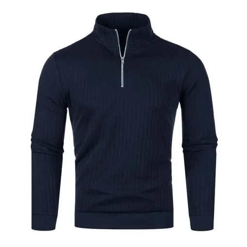 Semi Turtleneck Long Sleeve Half Zip Pullover Knitted Sweater - Image 17