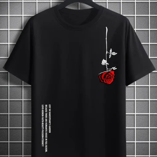 Summer Loose Size 100% Cotton Rose Print T-Shirt - Image 9