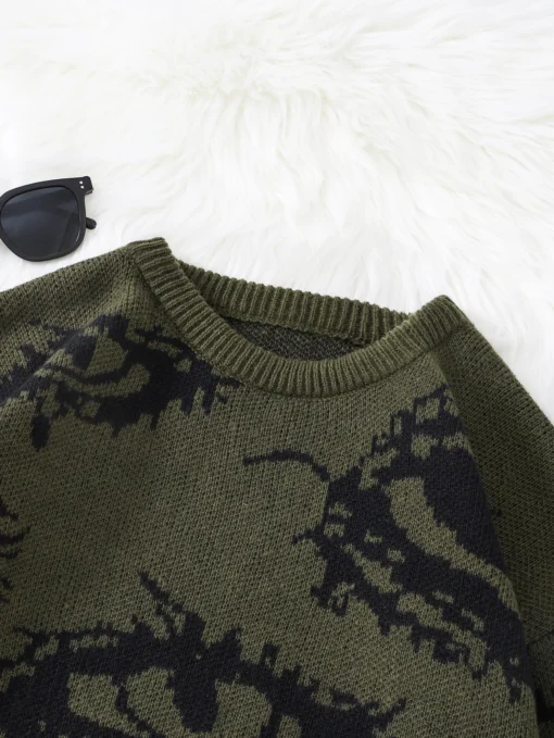 Abstract Eye Jacquard Pattern Pullover Sweater - Image 6