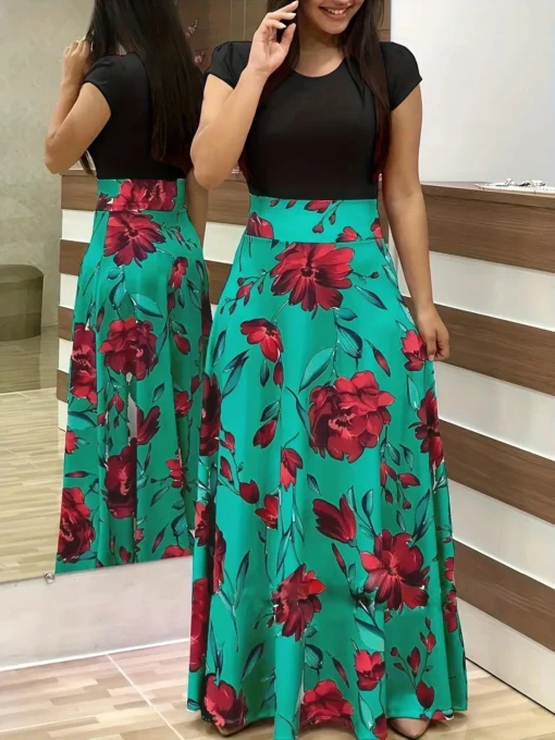 Flower Print Short Sleeved Dress - Image 12