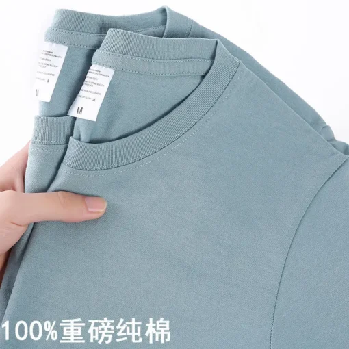 100% Cotton Solid Colour O Neck Short-sleeved Tops - Image 12