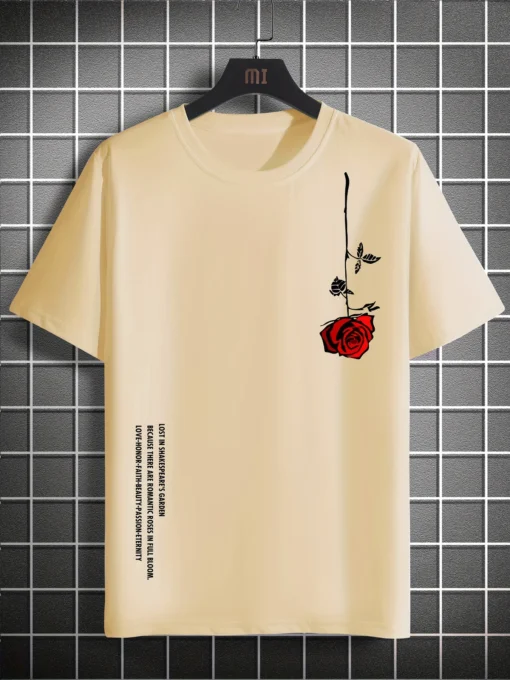 Summer Loose Size 100% Cotton Rose Print T-Shirt - Image 6