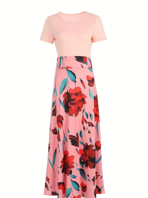 Flower Print Short Sleeved Dress - Image 32