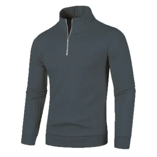 Semi Turtleneck Long Sleeve Half Zip Pullover Knitted Sweater - Image 29