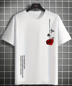 Summer Loose Size 100% Cotton Rose Print T-Shirt