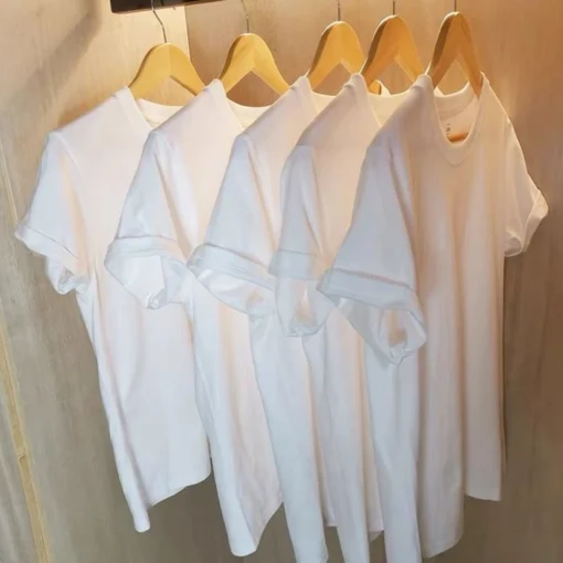 2PCS 100% Cotton Solid T Shirts - Image 5