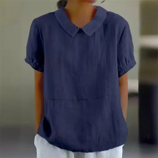 Solid Lapel Pullover Blouse - Image 4