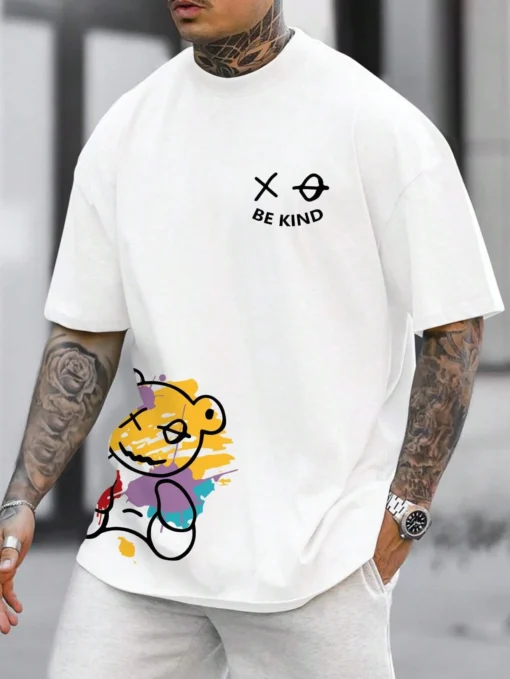 BE KIND letter cartoon print casual short sleeved T-shirt - Image 2