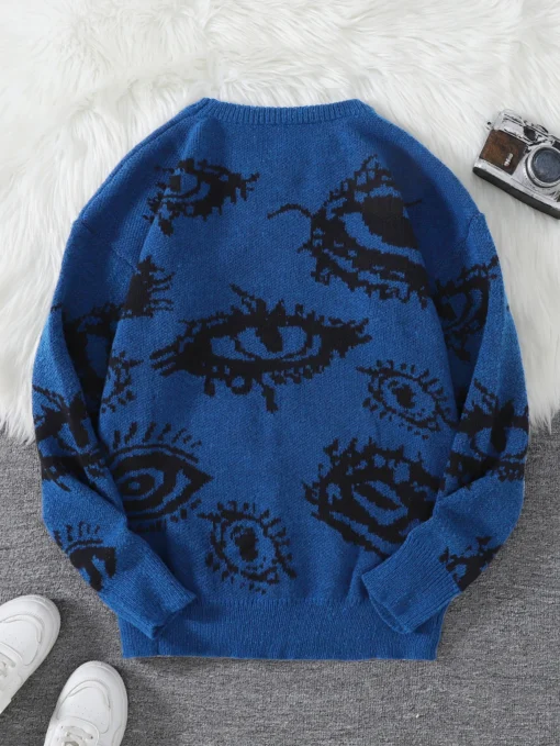 Abstract Eye Jacquard Pattern Pullover Sweater - Image 16