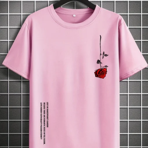 Summer Loose Size 100% Cotton Rose Print T-Shirt - Image 10
