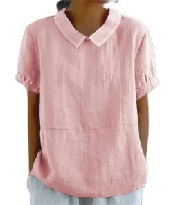 Solid Lapel Pullover Blouse