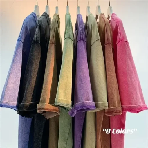 American Style Retro Heavyweight Solid Color Short Sleeved T-shirt - Image 21