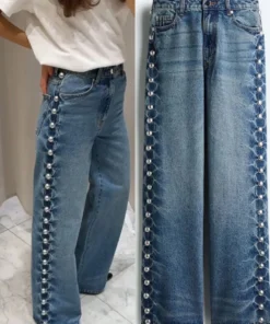 Metal Rivet High Waist Jeans