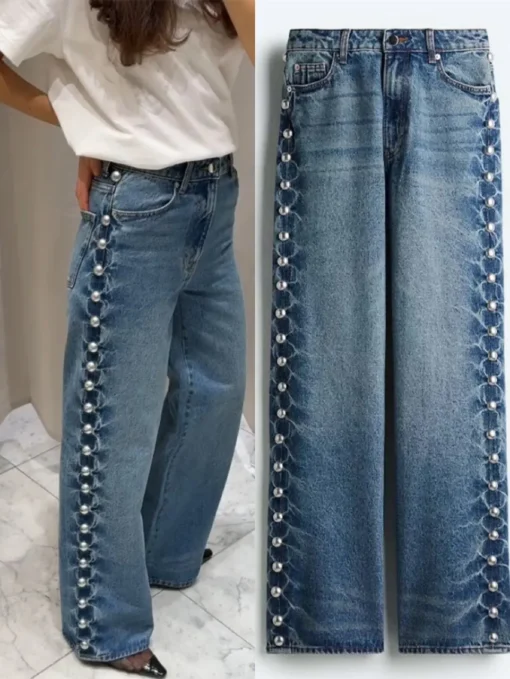 Metal Rivet High Waist Jeans