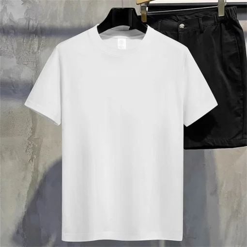 O-neck Round Collar Short-Sleeve Couple White Top Tees - Image 11