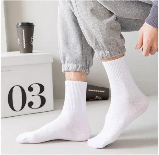 5Pairs Brand Men Cotton New Style White Socks - Image 16