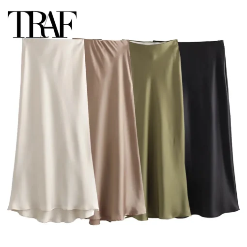 TRAF Satin High Waist Skirt