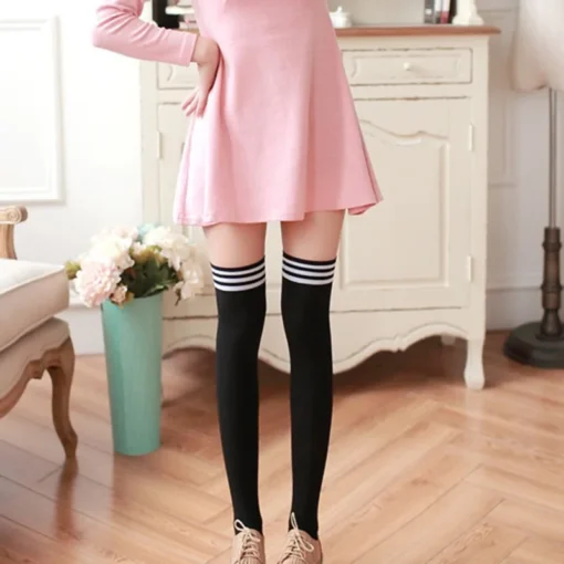 Thigh High Striped Socks - Image 23