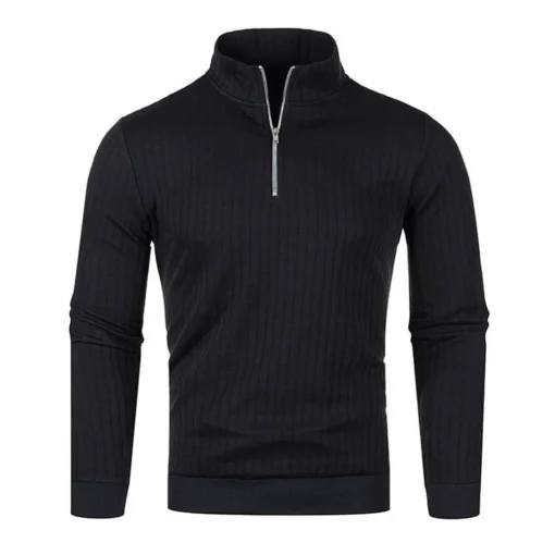 Semi Turtleneck Long Sleeve Half Zip Pullover Knitted Sweater - Image 4