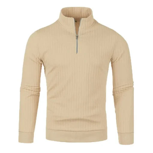 Semi Turtleneck Long Sleeve Half Zip Pullover Knitted Sweater - Image 12