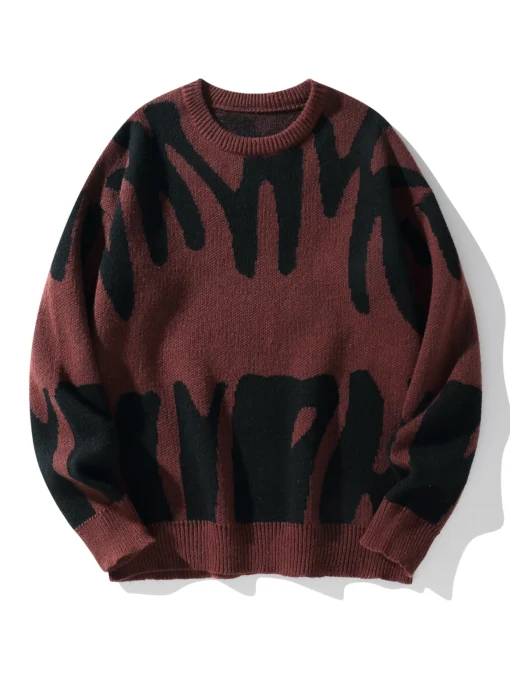 Irregular Jacquard Pattern Pullover Sweater - Image 13