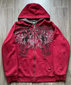 Red Y2K Zipper Hoodie