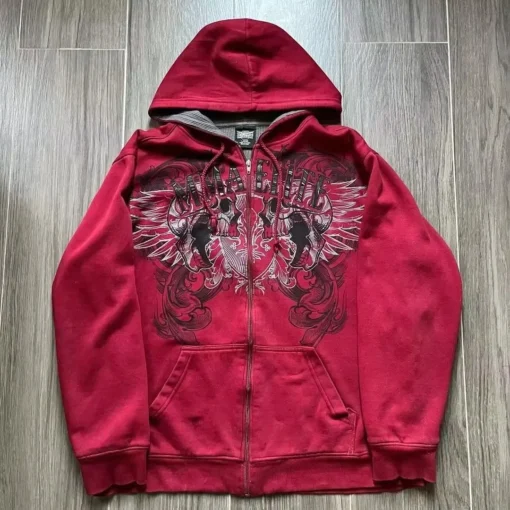 Red Y2K Zipper Hoodie