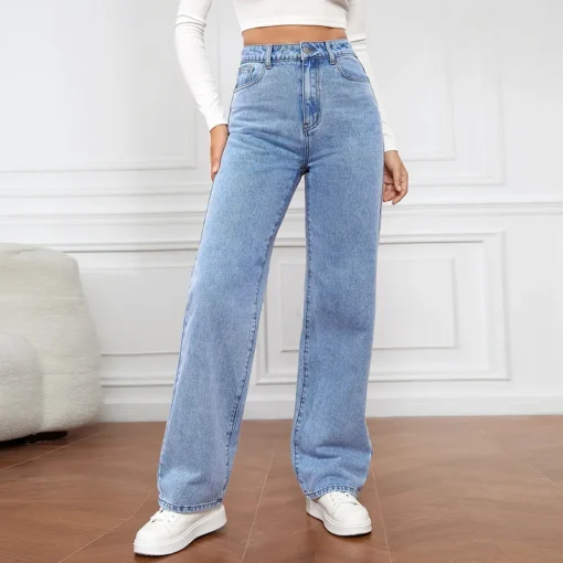 High Waisted All-In-One Blue Jeans - Image 8