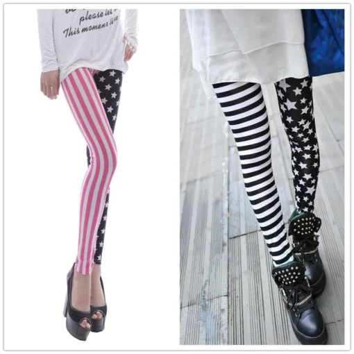 Elastic Stripe/Star Print Leggings - Image 6