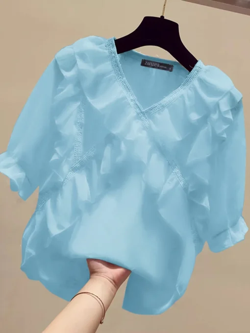 ZANZEA Solid Ruffle Blouse - Image 10