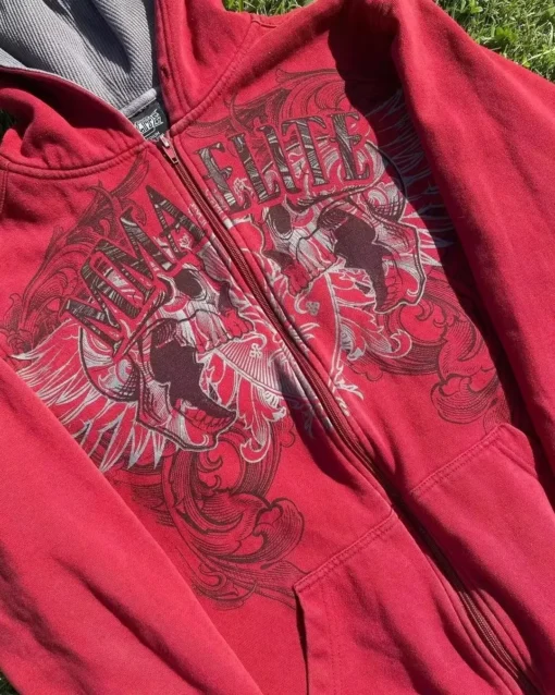 Red Y2K Zipper Hoodie - Image 2