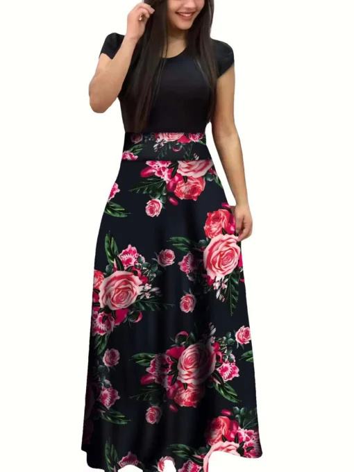 Flower Print Short Sleeved Dress - Image 18
