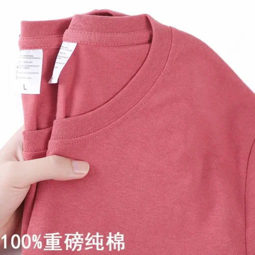100% Cotton Solid Colour O Neck Short-sleeved Tops - Image 13