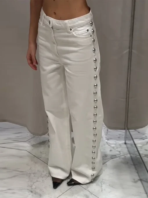 Metal Rivet High Waist Jeans - Image 5