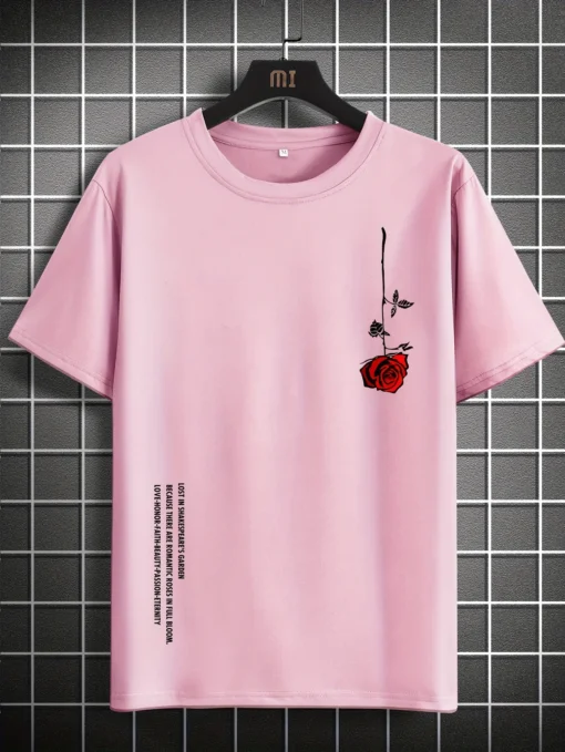 Summer Loose Size 100% Cotton Rose Print T-Shirt - Image 3