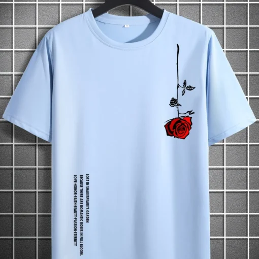 Summer Loose Size 100% Cotton Rose Print T-Shirt - Image 11