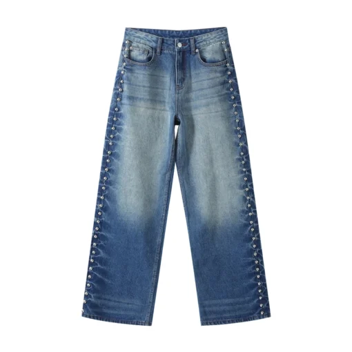 Metal Rivet High Waist Jeans - Image 45